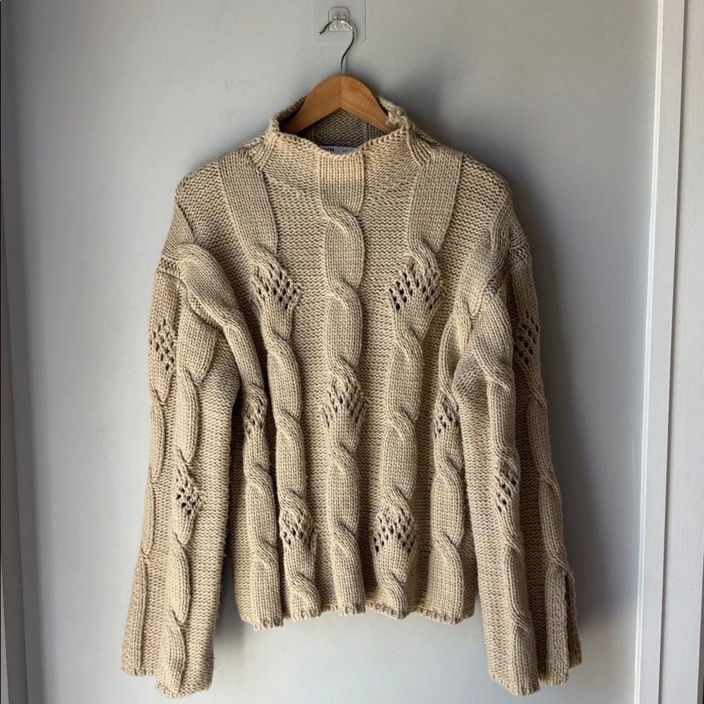 Zara Chunky Wool Blend Textured Knit Mock Neck Sweater